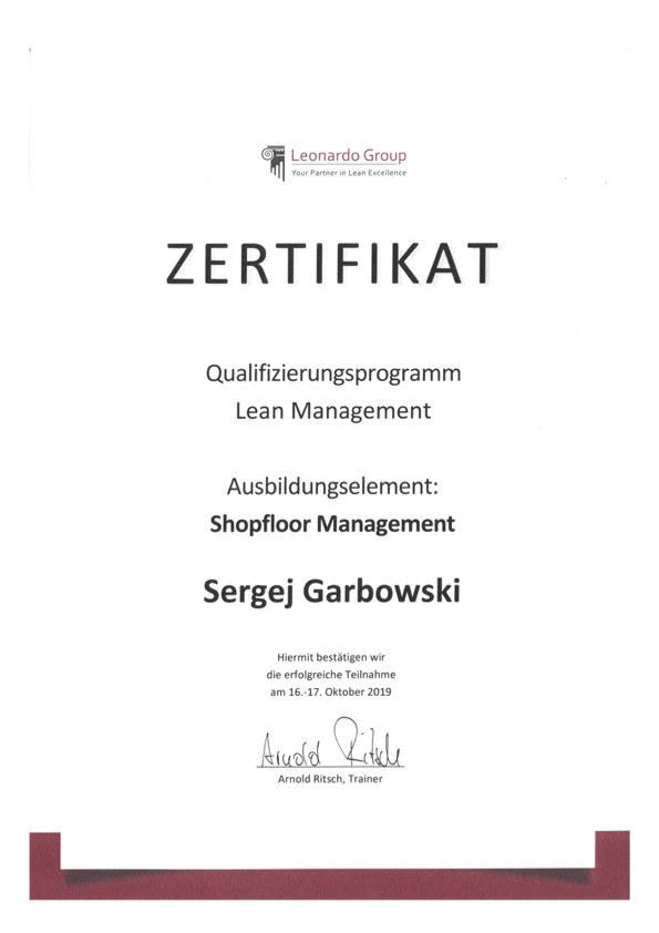 Zertifikat Shopfloor Management Sergej Garbowski