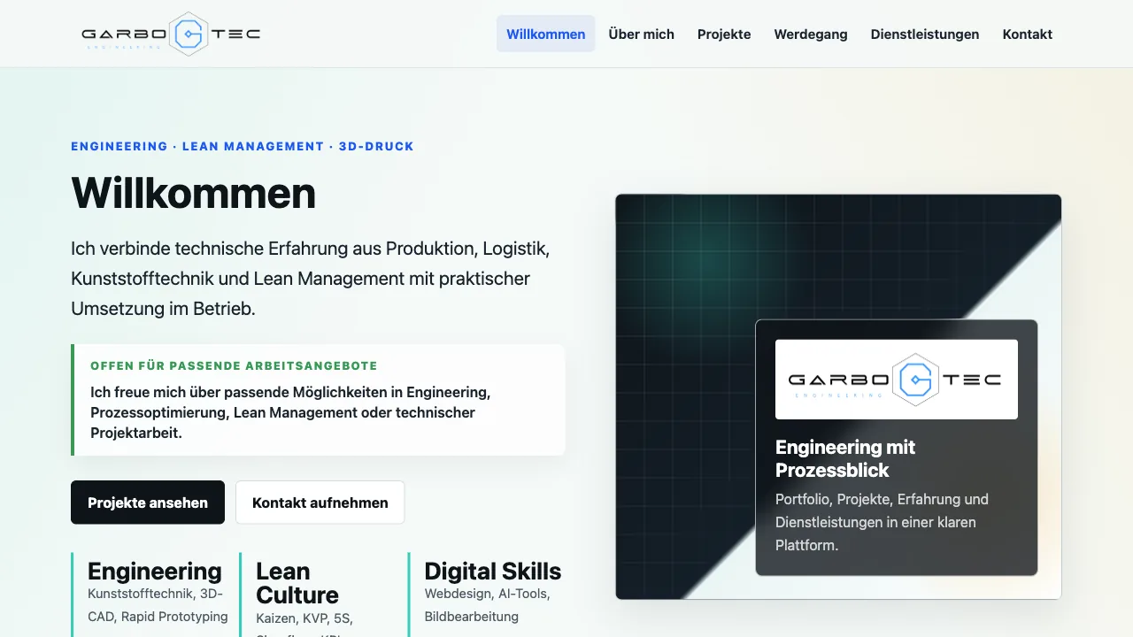 Responsive gestaltete Startseite der GarboTec Webplattform